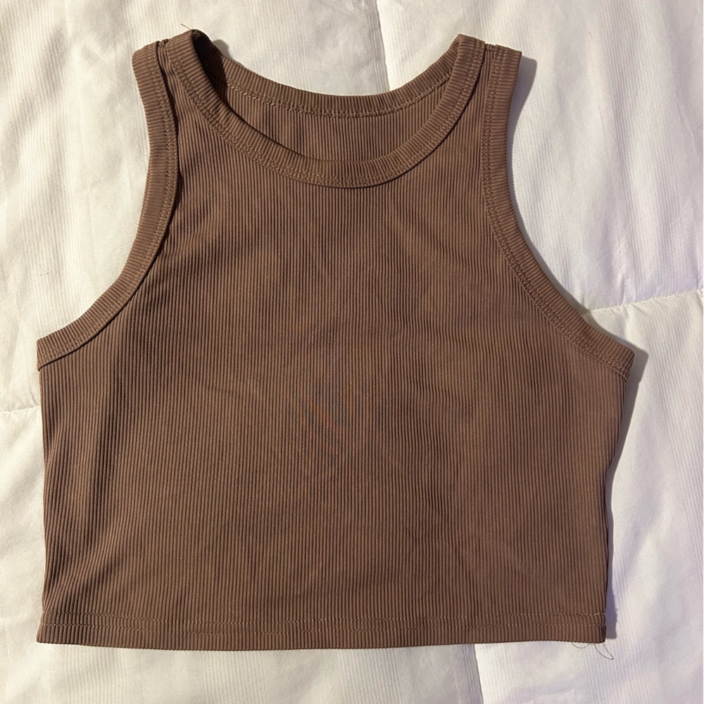 Brown Ribbed Tank Top